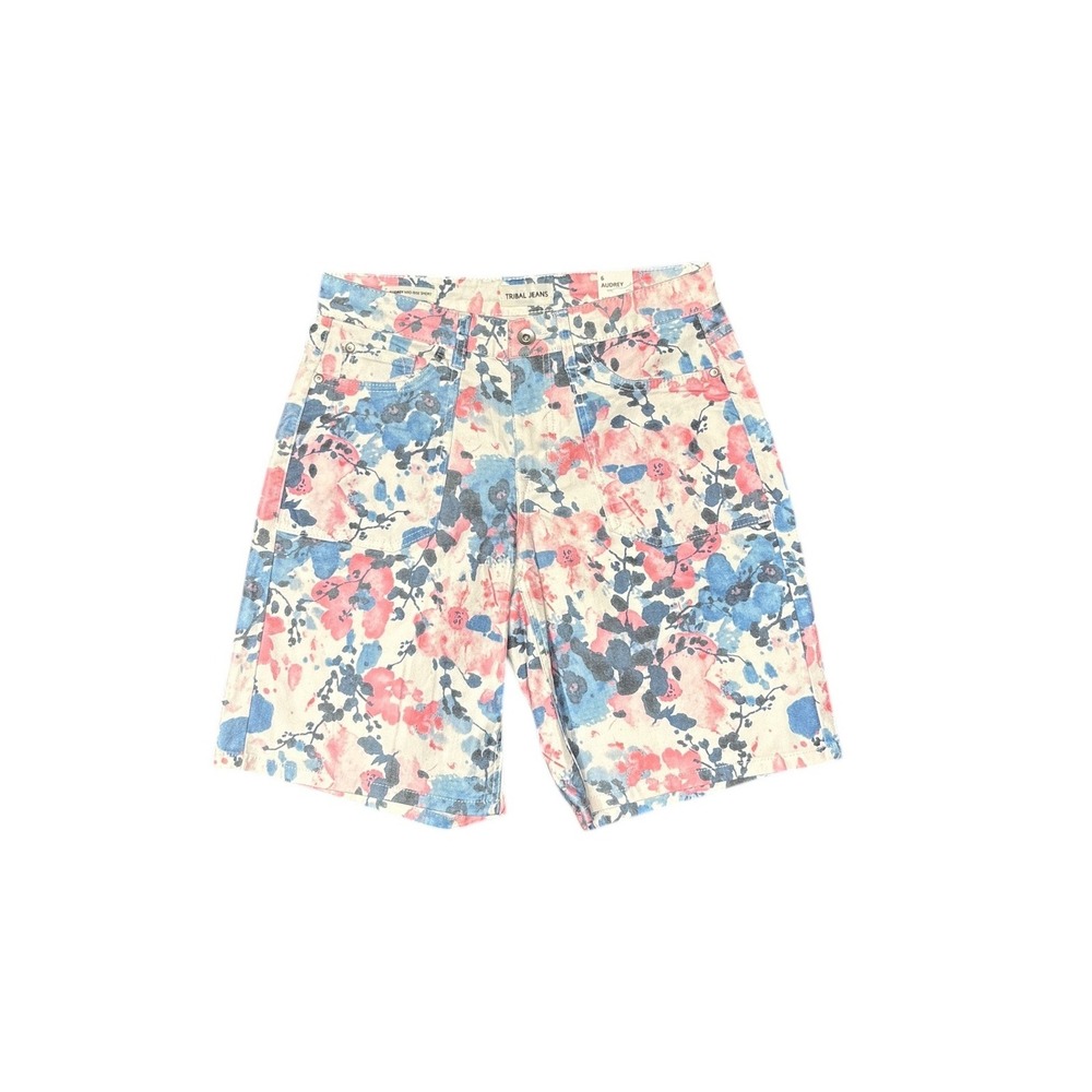 Tribal Jeans Audrey Flamingo‎ Mid-Rise Floral Shorts White Women's Size 6 NWT